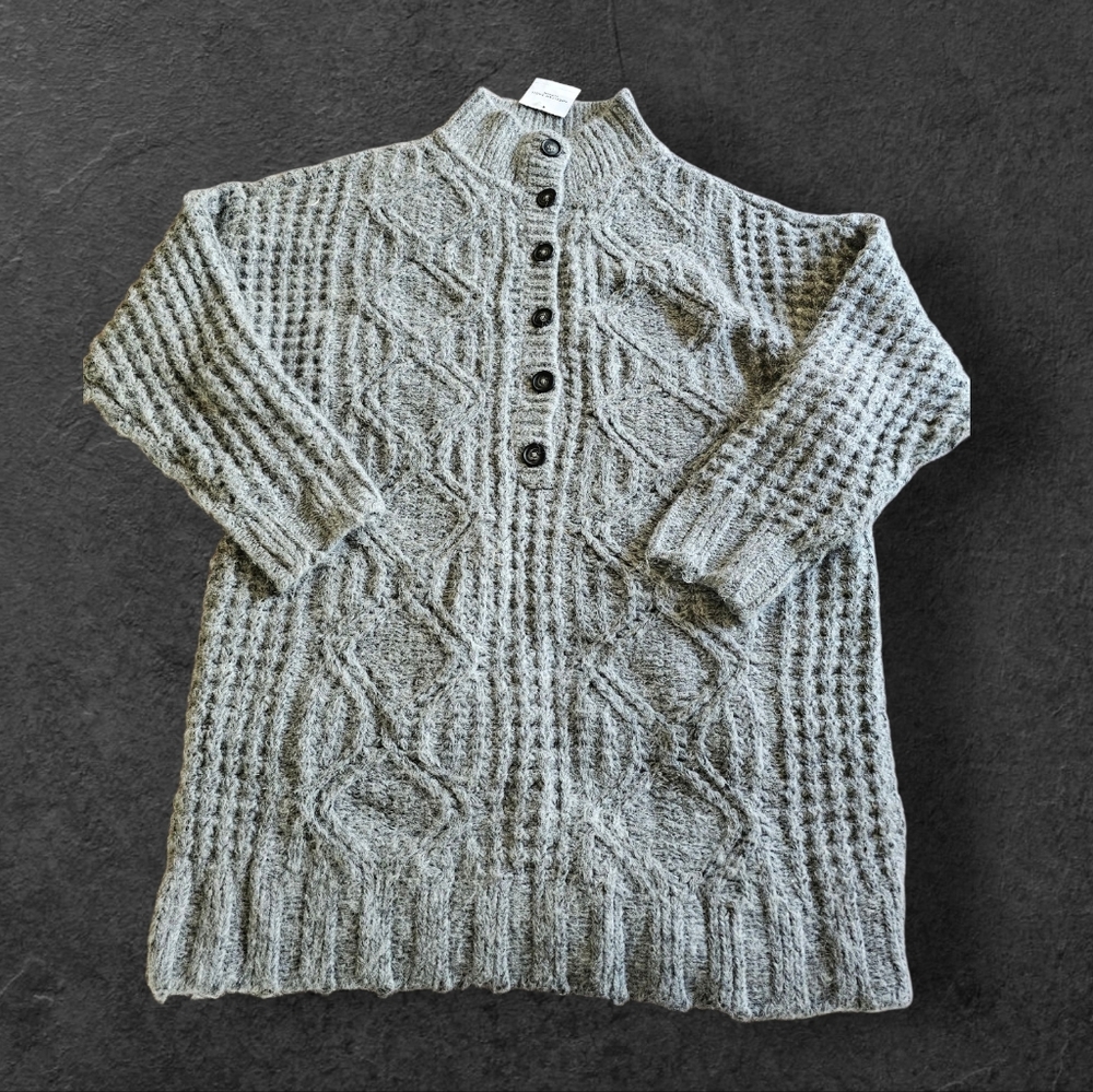 American Eagle NWT Gray Chunky Cable Knit Wool Blend Dress Sweater Sz L